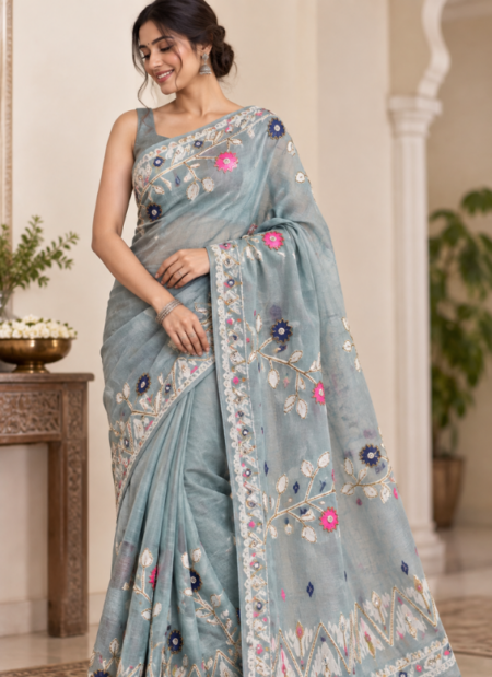 Pastel Blue Jamdani Saree