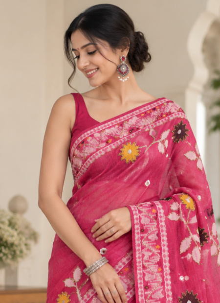 Pink Jamdani Saree