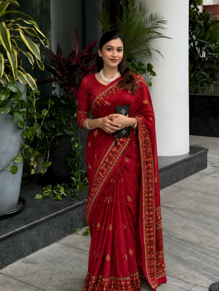 Maroon Printed Saree
