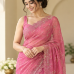 Designer Pink Organza Embroidered Saree with Sequin Detailing