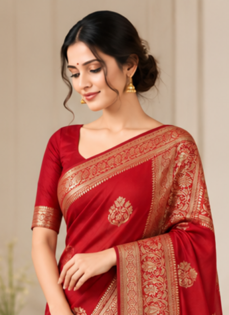 Red Woven South Indian Silk Saree – Red & Gold