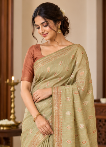 Traditional Olive Green Saree