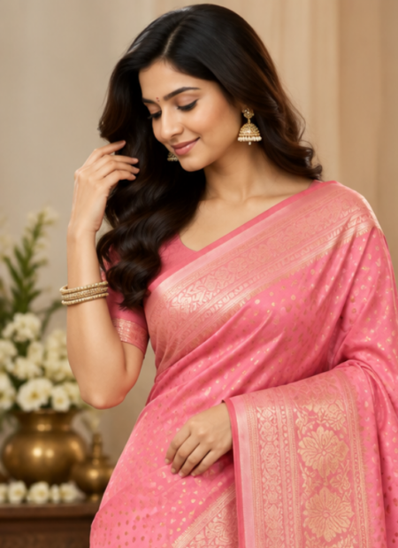 Peach-Pink Designer Saree