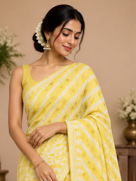Yellow Jamdani Saree